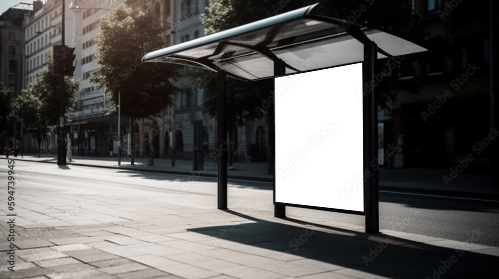 Blank bus stop advertising billboard in the city Generated AI