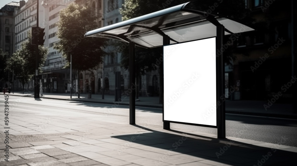 Fototapeta premium Blank bus stop advertising billboard in the city Generated AI