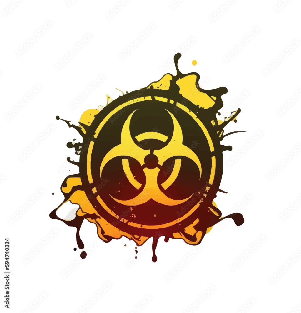 Fototapeta premium Vibrant yellow and black symbol of toxicity with black spray