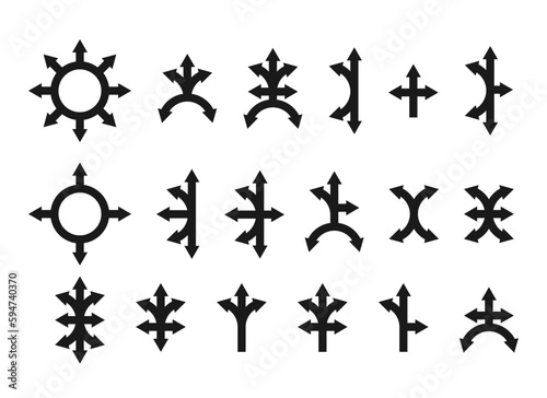 Vector set of arrows in different directions  filled silhouette  isolated on a white background  flat design.