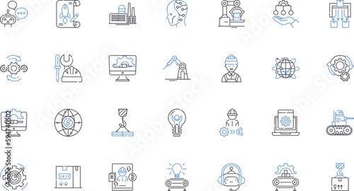 Robotics line icons collection. Automation, Mechanics, AI, Sensors, Circuitry, Programming, Cybernetics vector and linear illustration. Nanorobotics,Teleoperation,Mechatronics outline signs set