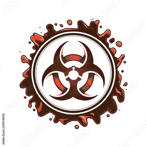 Red and black danger icon design with splatters of blood on the surface