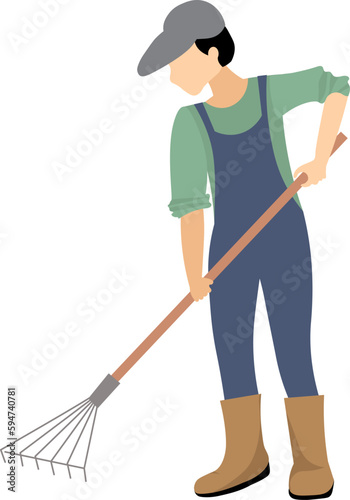 Garden workers. A man works in the garden, collects leaves.
