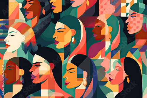 A creative illustration showcasing a group of diverse women with unique shapes and colors, celebrating their individuality and unity.. Generative Ai