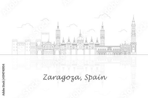 Outline Skyline panorama of Zaragoza, Aragon, Spain - vector illustration