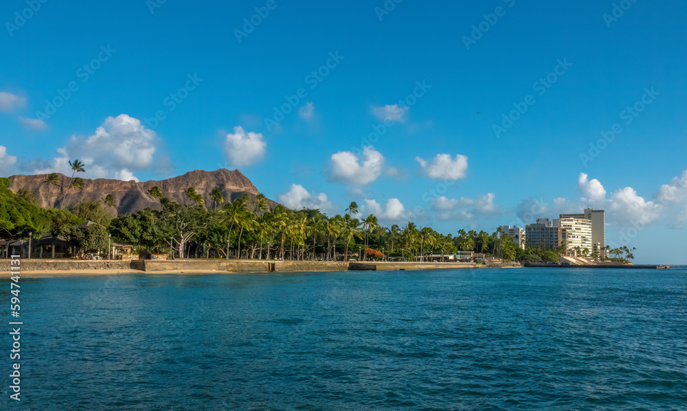 View of Waikiki Beach with Diamond Head in the background, Honolulu, Hawaii