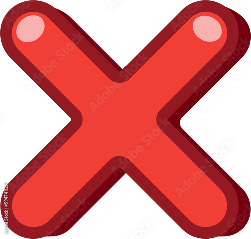 Red cross symbol, icon as no, delete, remove, wrong, fail, or incorrect answer.