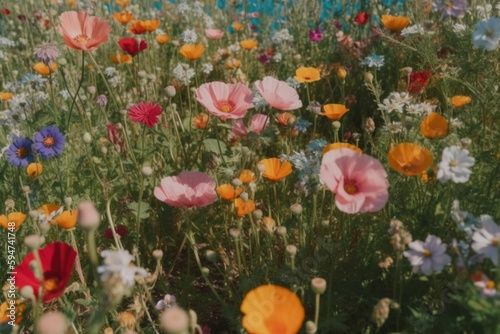 Photo of wild poppies in a field on a sunny day