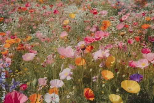 Photo of wild poppies in a field on a sunny day