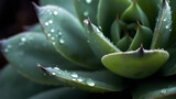 green succulenta plant closeup water drops,