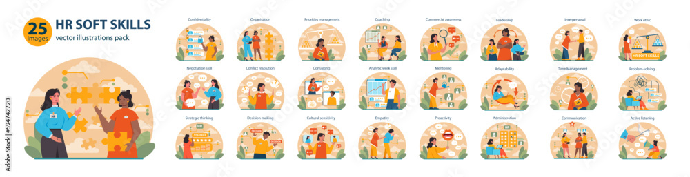 Human resources manager soft skills big set. HR agent competencies ...