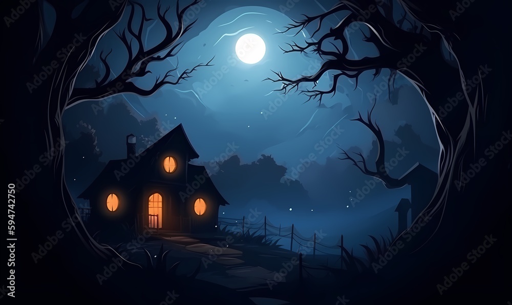 Halloween background with tombs, trees, bats, tombstones, gravey generated ai
