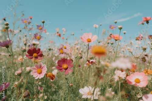 Photo of colorful flowers in a field on sunny day © Thomas Parker