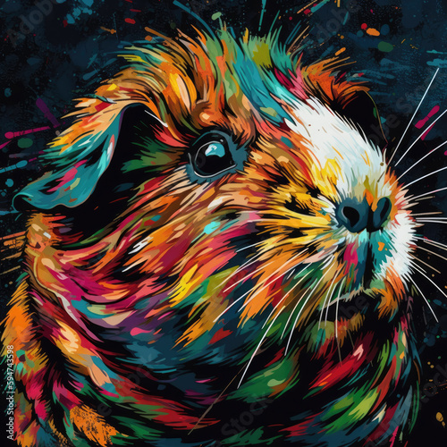 Guinea pig colorful illustration painted with bold brushstrokes. Generative AI art © Evarelle