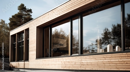 Scandinavian and modern vibe house exterior with panoramic windows, AI generated 