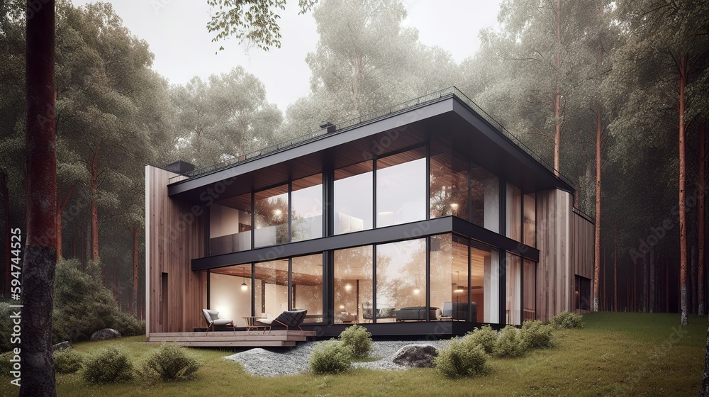 Scandinavian and modern vibe house exterior, AI generated 