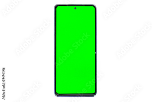 Celular con pantalla verde, en fondo blanco full horizontal, sin funda photo