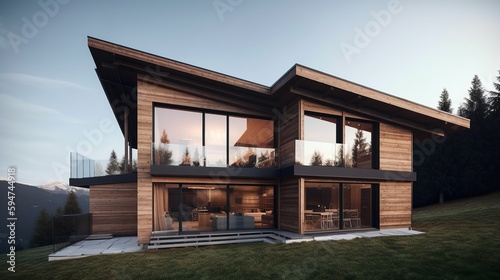 Modern and nordic style luxury house exterior, AI generated  © Hdi