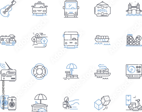 Road trip line icons collection. Adventure, Scenic, Highway, Wanderlust, Route, Destination, Freedom vector and linear illustration. Journey,Travel,Exploration outline signs set photo