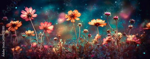Abstract stargazing ethereal flowers background, Generative AI © PixelPusher