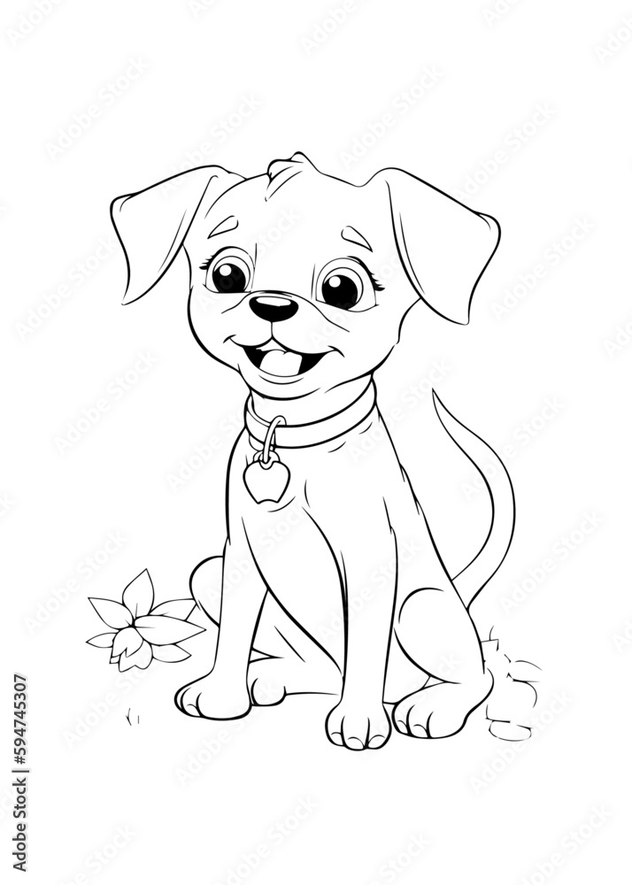 Fototapeta premium Dog Character Vector, Coloring Book Page with Dog, Coloring page outline of a cute dog, coloring page with Animal character 