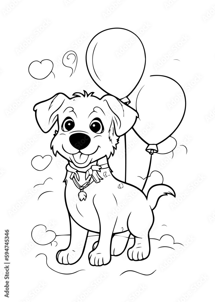 Obraz premium Dog Character Vector, Coloring Book Page with Dog, Coloring page outline of a cute dog, coloring page with Animal character 