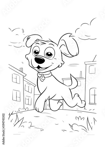 Dog Character Vector, Coloring Book Page with Dog, Coloring page outline of a cute dog, coloring page with Animal character 
