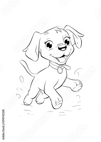 Dog Character Vector, Coloring Book Page with Dog, Coloring page outline of a cute dog, coloring page with Animal character 
