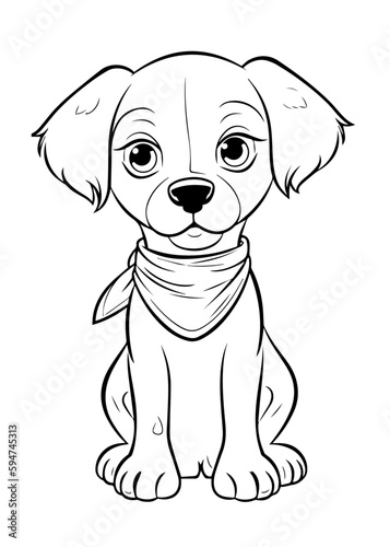 Dog Character Vector, Coloring Book Page with Dog, Coloring page outline of a cute dog, coloring page with Animal character 