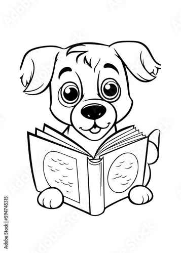Dog Character Vector, Coloring Book Page with Dog, Coloring page outline of a cute dog, coloring page with Animal character 