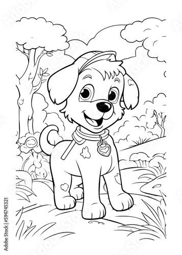 Dog Character Vector, Coloring Book Page with Dog, Coloring page outline of a cute dog, coloring page with Animal character 