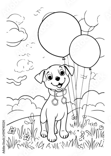 Dog Character Vector, Coloring Book Page with Dog, Coloring page outline of a cute dog, coloring page with Animal character 