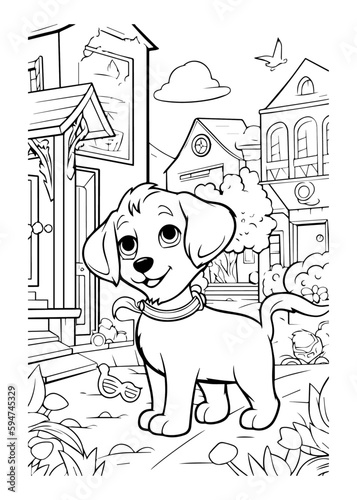 Dog Character Vector, Coloring Book Page with Dog, Coloring page outline of a cute dog, coloring page with Animal character 