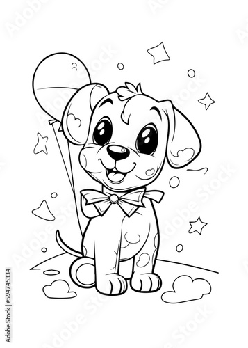 Dog Character Vector, Coloring Book Page with Dog, Coloring page outline of a cute dog, coloring page with Animal character 