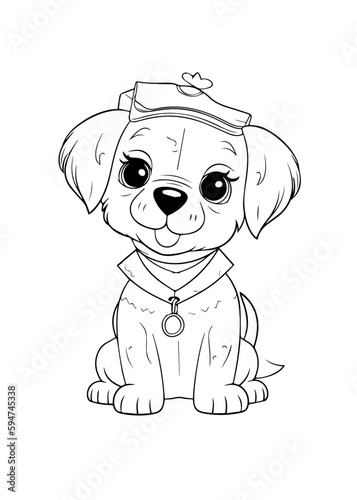 Dog Character Vector, Coloring Book Page with Dog, Coloring page outline of a cute dog, coloring page with Animal character 