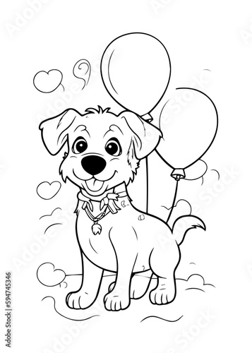 Dog Character Vector, Coloring Book Page with Dog, Coloring page outline of a cute dog, coloring page with Animal character 