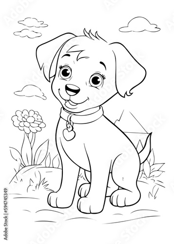 Dog Character Vector, Coloring Book Page with Dog, Coloring page outline of a cute dog, coloring page with Animal character 
