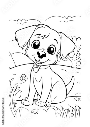 Dog Character Vector, Coloring Book Page with Dog, Coloring page outline of a cute dog, coloring page with Animal character 