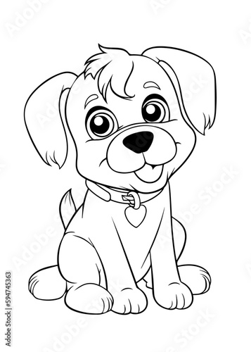 Dog Character Vector, Coloring Book Page with Dog, Coloring page outline of a cute dog, coloring page with Animal character 