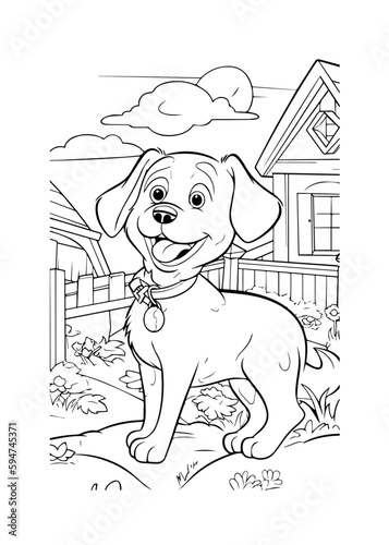 Dog Character Vector, Coloring Book Page with Dog, Coloring page outline of a cute dog, coloring page with Animal character 