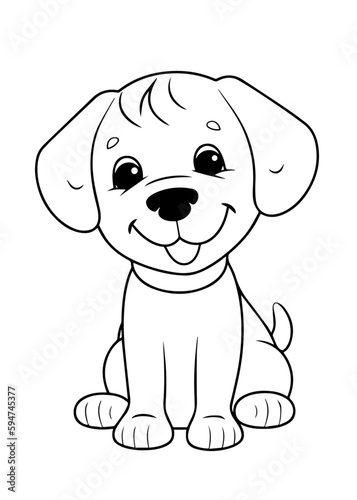 Dog Character Vector, Coloring Book Page with Dog, Coloring page outline of a cute dog, coloring page with Animal character 