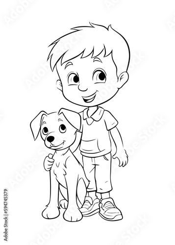 Dog Character Vector, Coloring Book Page with Dog, Coloring page outline of a cute dog, coloring page with Animal character 