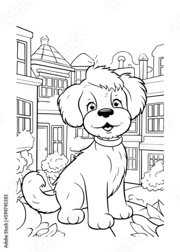 Dog Character Vector, Coloring Book Page with Dog, Coloring page outline of a cute dog, coloring page with Animal character 