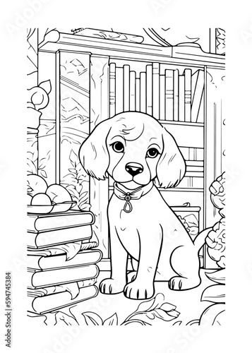 Dog Character Vector, Coloring Book Page with Dog, Coloring page outline of a cute dog, coloring page with Animal character 