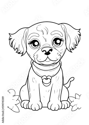 Dog Character Vector, Coloring Book Page with Dog, Coloring page outline of a cute dog, coloring page with Animal character 