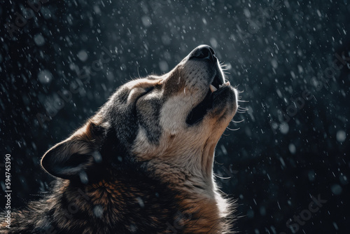 Wolf howling in the rain  Generative AI