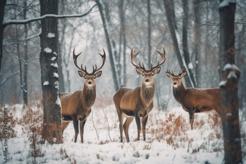 Three deer in the snow Generative AI © FryArt Studio