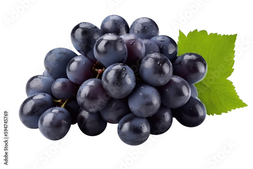 Blue wet grapes bunch isolated on white background. Generative AI