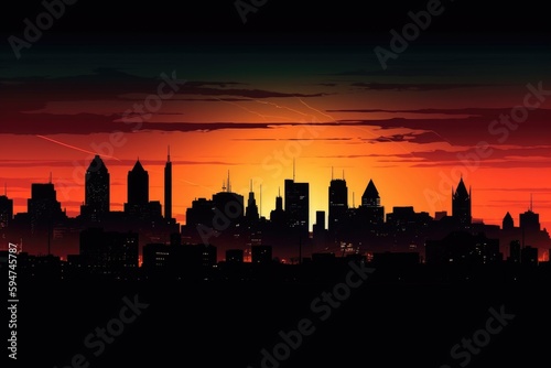 artistic composition of a city skyline at sunset  captured in silhouette with vibrant colors 