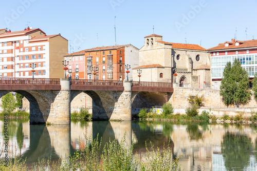 Bridge of Carlos III over Ebro river and the Holy Spirit Church in Miranda de Ebro, province of Burgos, Castile and Leon, Spain photo